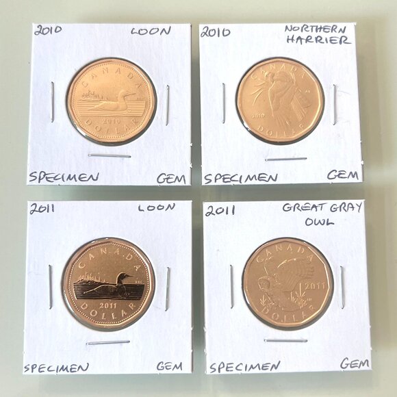 2010, 2010, 2011 and 2011 Canada Special Edition Specimen $1 Dollar Loonies! - Picture 1 of 10
